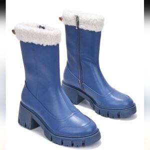 Cape Robbin Blue Mid-Calf Platform Shearling-Trim Boots